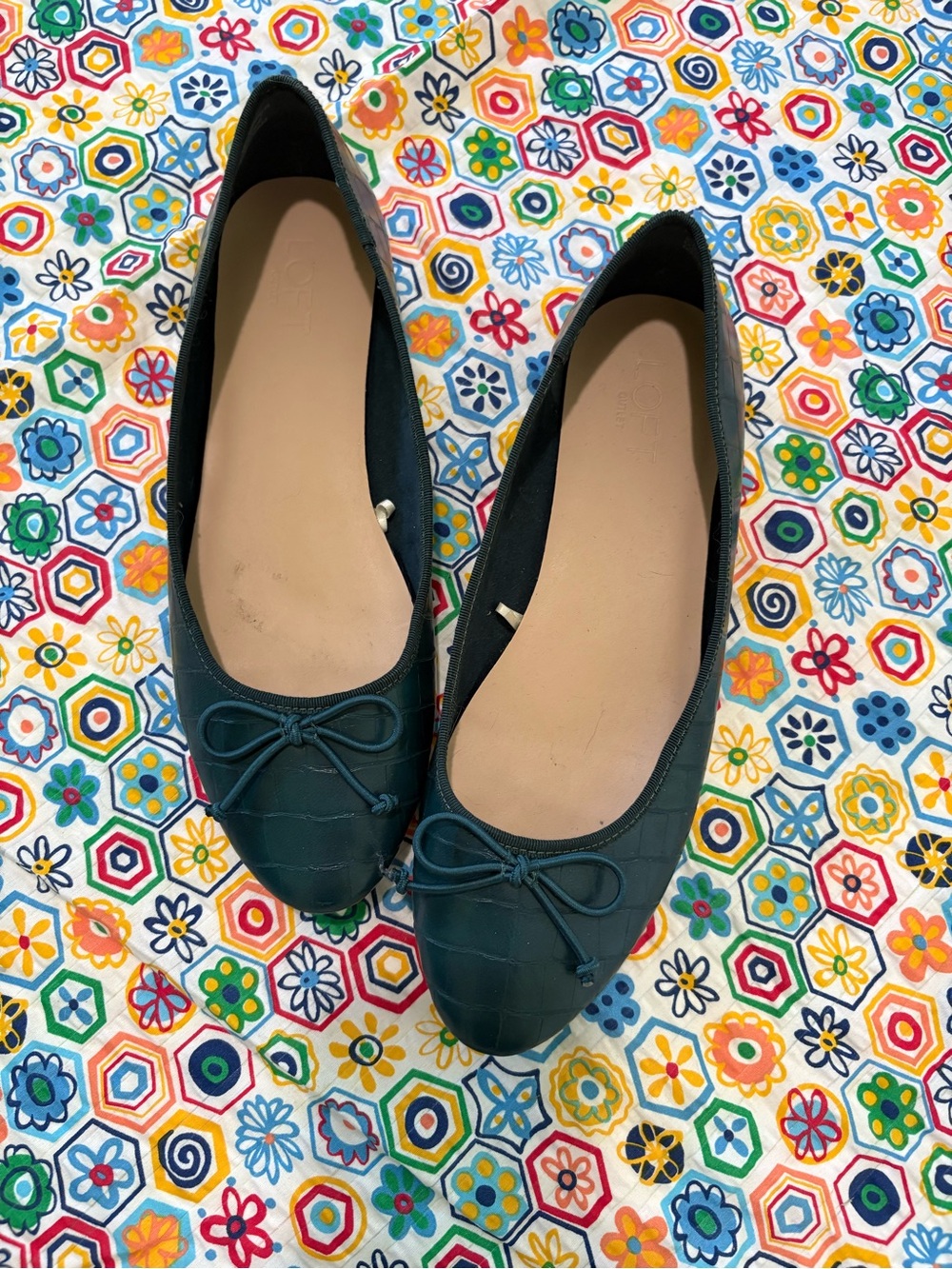 LOFT Teal Quilted Ballet Flats with Bow